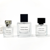 Flacon de parfum en verre avec pompe pulvérisateur de luxe en gros, forme carrée, 30 ml, 50 ml, 100 ml, pour huile essentielle