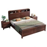 Cadre de lit moderne en bois massif King/Queen avec tête de lit de rangement, éclairage LED, port de charge USB, design écologique et durable