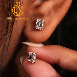 Boucles <span class=keywords><strong>d</strong></span>'oreilles clous en or massif 10K 14K 18K avec diamants de laboratoire taille émeraude, bijoux fins, romantiques pour femme - Product Image 3
