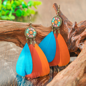 Feather <b>Drop</b> Earrings Alloy Antique <b>Bronze</b> Plated Bohemia Style Women's Fashion Dangle Earrings - Product Image 3