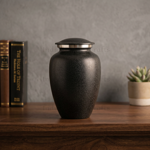 Black Cremation Urn <b>Keepsake</b> Vase Memorial <b>Ash</b> Cremation Urn with Silver Lid Graveyard Remembrance - Indian Home Crafts - Product Image 3