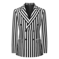 Costume Homme Rayé Noir et Blanc, 2 Pièces (Veste + Pantalon) avec Col Châle, Idéal Mariage/Dîner d'Affaires MBS597