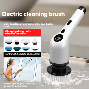 電動スピンスクラバー防水バスルーム360コードレスブラシロングハンドル8ヘッド交換用Cepillo Electrico De Limpieza - Product Image 1