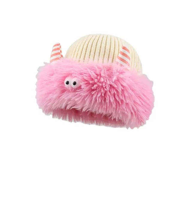 قبعة من القطيفة المحبوكة على شكل بوق الحيوان الصغير اللطيف والمضحك للشتاء والخريف للحفاظ على دفئ الأطفال