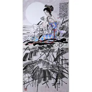 새로운 중국 스타일 배경 벽 장식 추상 잉크 거실을위한 그림 소녀 그림