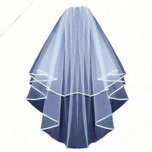 Voile de mariée double couche en tulle uni, motif simple, avec ruban, style ROMANTIQUE, 60-80cm, USA Mairun, Meilleure Vente - Product Image 5