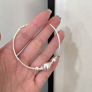 S925 Sterling <b>Silver</b> <b>Beaded</b> Bangle Bracelet For Women Ball Shape Geometric Design Everyday Wear Jewelry - Product Image 1
