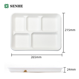 Bandeja de Comida Ecológica, Degradable, 100% Compostable, de 5 Compartimentos, Hecha de Bagazo, Plato de Papel de Caña de Azúcar - Product Image 2