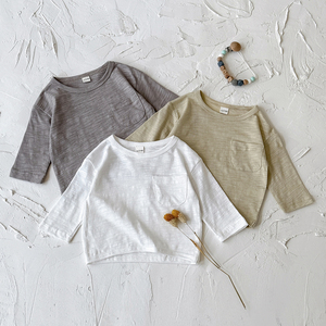Çocuk rahat uzun kollu bambu pamuk T-Shirt erkek kız rahat bebek üst için bahar sonbahar ince tasarım giyim - Product Image 2