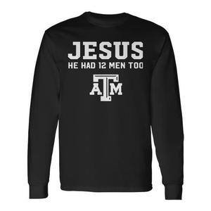Camiseta blanca de manga larga con estampado de Jesús He Had 12 Men Too Atm - Product Image 1