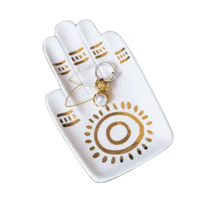 Five Fingers Hamsa Sun Hand Shape Ceramic Decorative Ring/Jewelry/Trinket/Necklace/Storage Holder/Dish/Plate/Tray