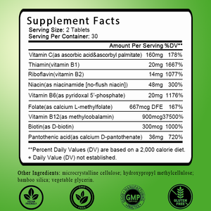 Tabletas de Complejo de Vitamina B, Vitaminas B Metiladas, Suplemento con Metilfolato, Apoyo Inmunológico, Energía y Salud Cardíaca, OEM/ODM, Gran Venta - Product Image 2