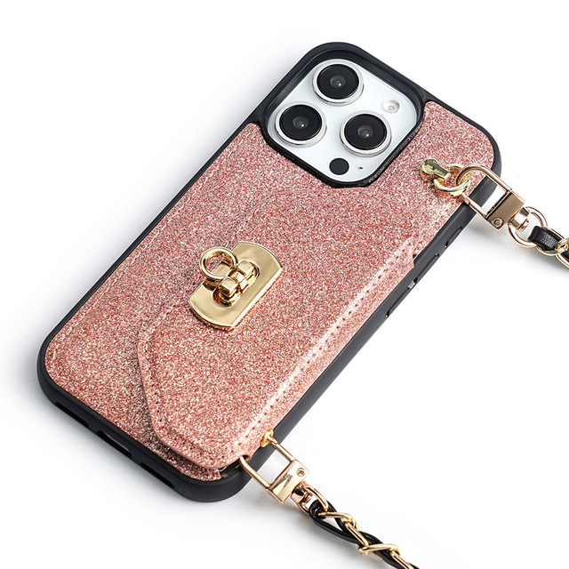 Women Leather Card Holder Wallet Mobile Phone Cases for iPhone 16 Pro Max Women Crossbody Phone case With Strap for IPhone16