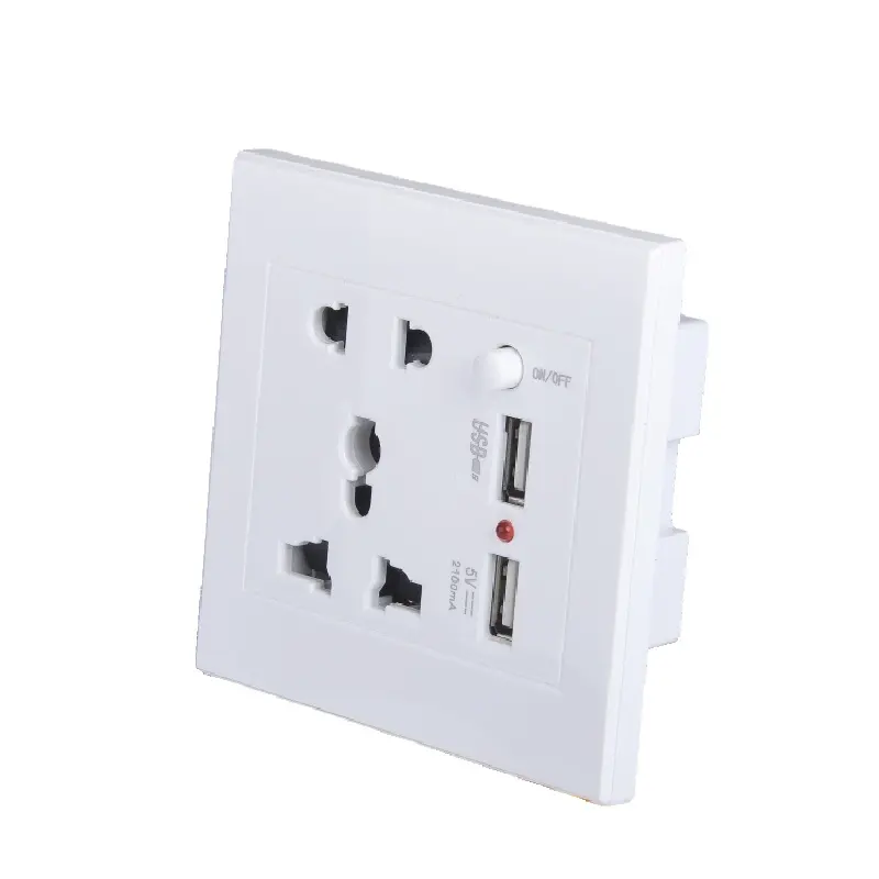 usb wall socket with switch AC 240V 10A USB: 5V 2.1A 86*86 white golden XJY-USB-102