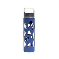 Bouteille d'eau en verre à manchon en silicone personnalisé avec couvercle à poignée