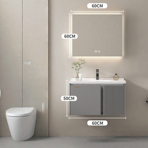 Modern Minimalist Ceramic One-Piece Sink Smart <b>Mirror</b> <b>Wall</b>-Mounted Bathroom Vanity - Product Image 1