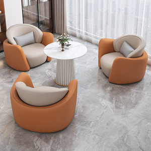 Ensemble de canapés de réception ronds en cuir, style minimaliste moderne, avec une table et quatre chaises rembourrées en éponge, pour usage commercial et de bureau - Product Image 4