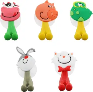 Kids Toothbrush Holders, Cute Cartoon Animals Wall Mounted Toothbrush Holders Bathroom Holders Hooks Set with Suction Cup