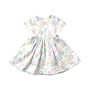 Vestido de Verano para Niña GSD3568, Personalizado, Color Rosa, con Estampado de Osos, Flores y Lazos, Manga Corta, Hasta la Rodilla, Transpirable, Venta al por Mayor - Product Image 1