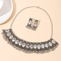 Femmes Boho Vintage Argent Plaqué Collier Boucles D'oreilles Ensemble Turquoise Bleu Pierre Géométrique Gland Ras Du Cou pour Mariages Fêtes Cadeaux