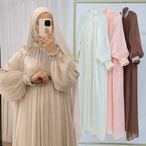 Sharut Vente en Gros Dubaï Abaya Luxe Satin Robe Musulmane Pudique Femme É<span class=keywords><strong>l</strong></span>égante Personnalisée Eid Paillettes Scintillantes Abaya - Product Image 1