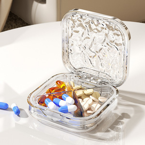 Portable Pillbox 4 Compartments Transparent Plastic Travel Medicine Storage Case Small Water Ripple Design - Product Image 4