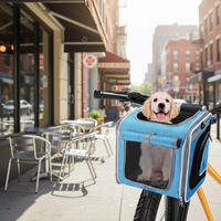 Panier de vélo pliable pour chien à fixation avant avec fermeture éclair, transporteur 4-en-1 pour animaux (sac à dos/sac à bandoulière/siège auto)