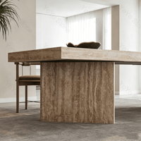Table à manger rectangulaire en travertin beige, table à manger en pierre d'intérieur, design scandinave moderne, meubles de salle à manger