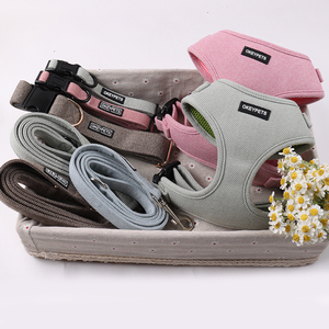Custom Adjustable No Pull Twill Pet Training Harness Vest Tweed Dog Harness Leash Set Breathable Padded Puppy Harness Collar
