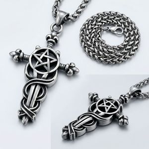 Yunnique – pendentif croix en acier inoxydable avec pentagramme et design d'épée, collier unisexe pour bijoux de style rétro punk - Product Image 4