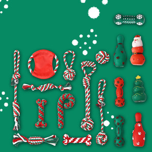Toptan toplu noel köpek oyuncaklar Bite dayanıklı % noel hediyesi pamuk halat köpek çiğneme oyuncakları - Product Image 1