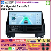 Autoradio Android 12,9 pouces pour Santa Fe 2 2006-2012, Carplay, Android Auto, lecteur multimédia vidéo, GPS, Navi, Mirror Link, DSP, AUX