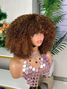 00% Human Hair <b>Wig</b> Full Machine Made Short Fringe Pixie Curly Bob <b>Wig</b> with Fringe None Lace Swiss Lace Raw Material - Product Image 3