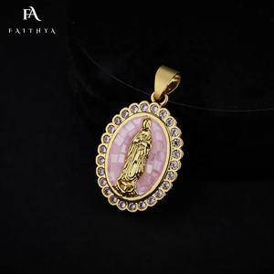 FP1128 горячая Распродажа кулон религиозной Девы Марии 18k позолоченный бриллиант розовый обруч кулон ожерелье - Product Image 4
