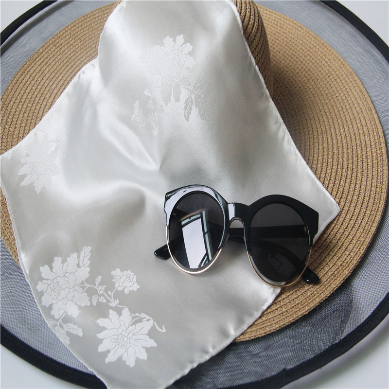 Моющийся натуральный женский мужской цветочный жаккардовый Элегантный женский белый Шелковый носовой платок