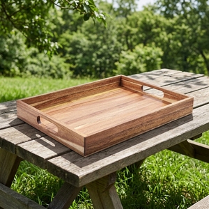 Vassoi <span class=keywords><strong>da</strong></span> portata all'ingrosso in legno di acacia fatti a mano, ecologici, con manici, per colazione e decorazioni <span class=keywords><strong>da</strong></span> comodino - Product Image 3