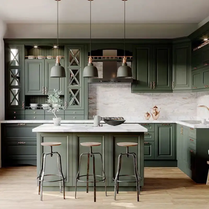 Ensemble d'armoires de <span class=keywords><strong>cuisine</strong></span> de style Shaker en kit, bicolore vert sauge et blanc, avec portes encadrées et éclairage intégré, mobilier de <span class=keywords><strong>cuisine</strong></span> moderne pour la maison - Product Image 2