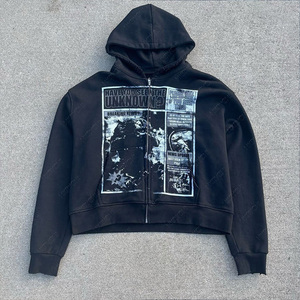 เสื้อฮู้ดดี้คอกลมทรงปกติ ผ้าฝ้าย 100% คุณภาพสูง สไตล์ย้อมสีแบบแอซิดวอช พิมพ์ลาย DTG แบบดิสเทรส หนัก 360 กรัม ซิปหน้า ใส่ได้ทั้งชายและหญิง เหมาะสำหรับฤดูร้อน - Product Image 1