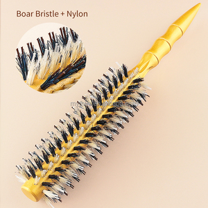 Pettine per Parrucchieri in Oro con Setole di Cinghiale e Nylon, Spazzola Rotonda con Manico in Legno per Asciugatura, Arricciatura e Lisciatura - Product Image 2