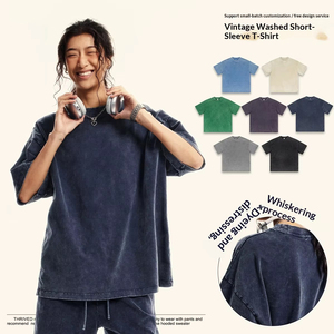 T-shirt pour homme en coton épais 100 %, collection Printemps/Été 2026, style streetwear américain rétro délavé et teint à la cire pour adolescents - Product Image 2