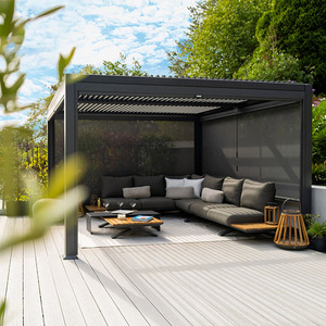 Ombrage <span class=keywords><strong>de</strong></span> tente pergola gris foncé pour l'extérieur avec persienne et rideaux muraux latéraux/<span class=keywords><strong>moteur</strong></span>/lumières led - Product Image 4