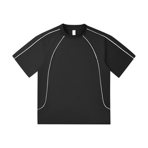 BYDH19587 Men's 100% Cotton <b>Tshirts</b> 250 Grams Contrast Stripe Oversize Loose Fit Printed Design - Product Image 4