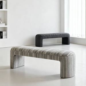 Banco Moderno Minimalista con Diseño Tapizado a Rayas y Acolchado para el Pie de la Cama, Entrada o Sala de Estar - Product Image 5