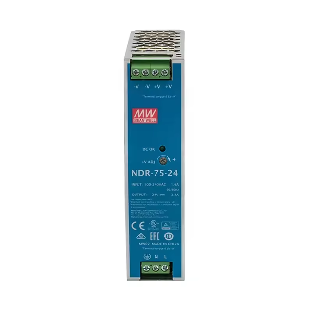Mean Well NDR-75 Series 75W DC24V 3.2A Single Output Industrial Power Supply New and Original DIN Rail Mounting