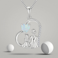 Collier En Argent Sterling 925 En Forme De Coeur Opale Incrusté Creux Mère Fille Pendentif Collier Peut Être Personnalisé et En Gros