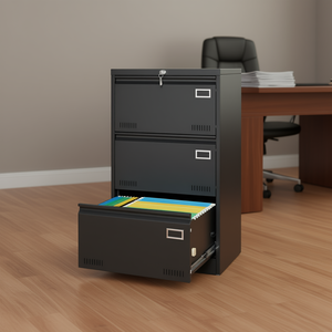Armoire de classement en métal noir à 3 tiroirs, armoire de classement de bureau verrouillable, format lettre, format légal, format A4, modèle D0100HPFNNA - Product Image 2
