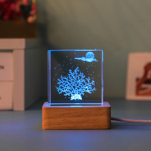Lámpara de madera RGB de carga USB de 5V, luz LED de noche de cristal 3D con batería, regalo maravilloso para la familia - Product Image 4