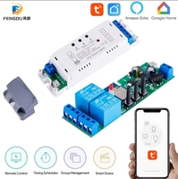 Alexa saklar cerdas Tuya rumah pintar 2CH Wifi DC7-32V saklar AC85-250V mengunci sendiri saling mengunci Remote RF433 modul relai