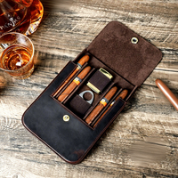 Boîte à cigares en cuir Crazy Horse marron, lot de 4, avec fermeture magnétique, humidificateur et accessoires, idéale pour mariage et anniversaire