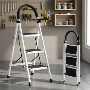 Escalera Plegable Moderna de 3 Peldaños de Acero Inoxidable con Pasamanos Antideslizantes, Portátil, Altura Extendida de 6 Pies, Capacidad de Carga de 250 LB para el Hogar - Product Image 3